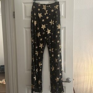 Nasty Gal Black with Gold Star sequin flare pants